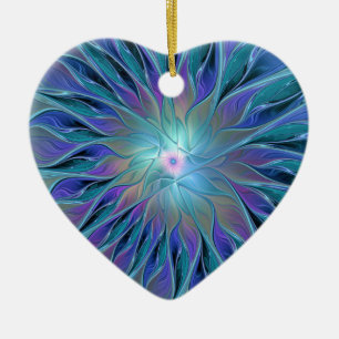 Blue Purple Flower Dream Abstract Fractal Art Ceramic Ornament
