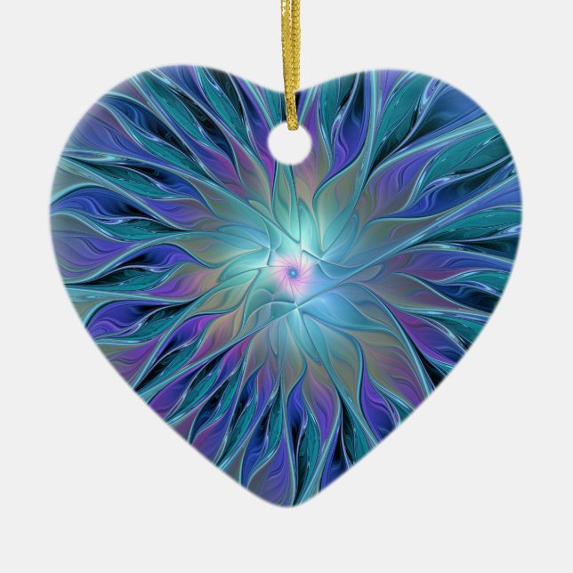 Blue Purple Flower Dream Abstract Fractal Art Ceramic Ornament (Front)