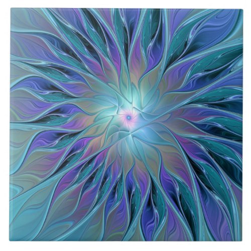 Blue Purple Flower Dream Abstract Fractal Art Ceramic Tile