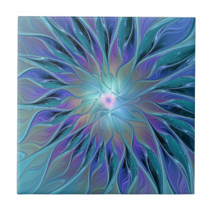 Blue Purple Flower Dream Abstract Fractal Art Ceramic Tile