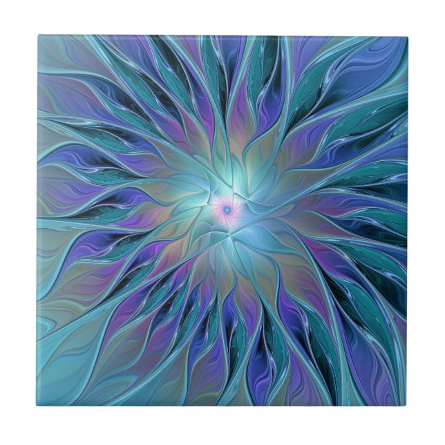 Blue Purple Flower Dream Abstract Fractal Art Ceramic Tile (Front)