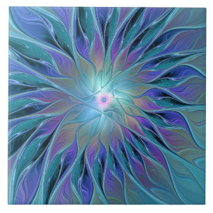 Blue Purple Flower Dream Abstract Fractal Art Ceramic Tile