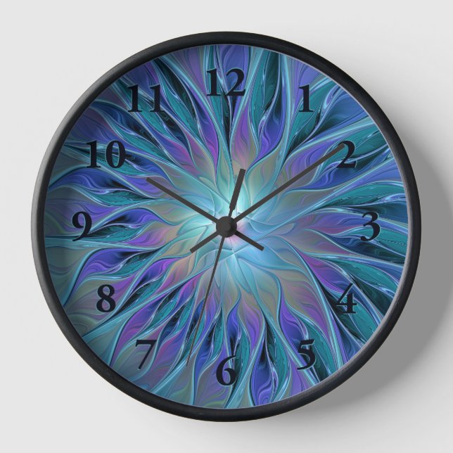 Blue Purple Flower Dream Abstract Fractal Art Clock (Front)