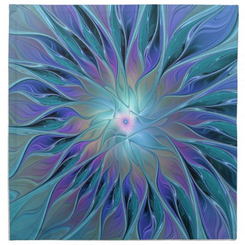 Blue Purple Flower Dream Abstract Fractal Art Cloth Napkin