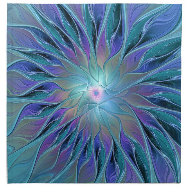 Blue Purple Flower Dream Abstract Fractal Art Cloth Napkin (Front)
