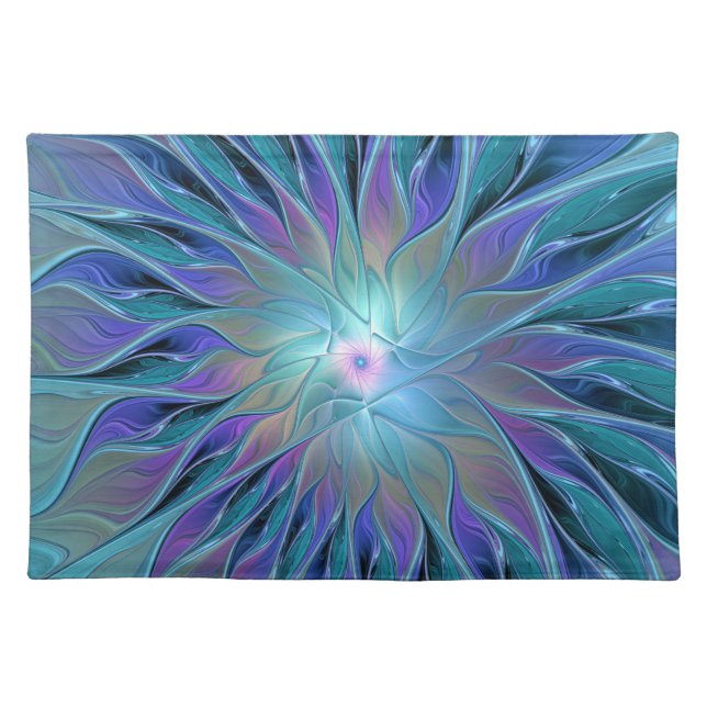 Blue Purple Flower Dream Abstract Fractal Art Cloth Placemat (Front)