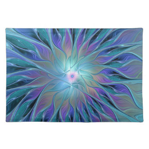 Blue Purple Flower Dream Abstract Fractal Art Cloth Placemat