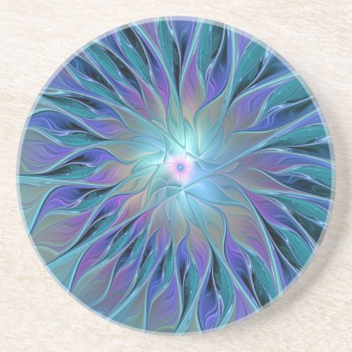 Blue Purple Flower Dream Abstract Fractal Art Coaster