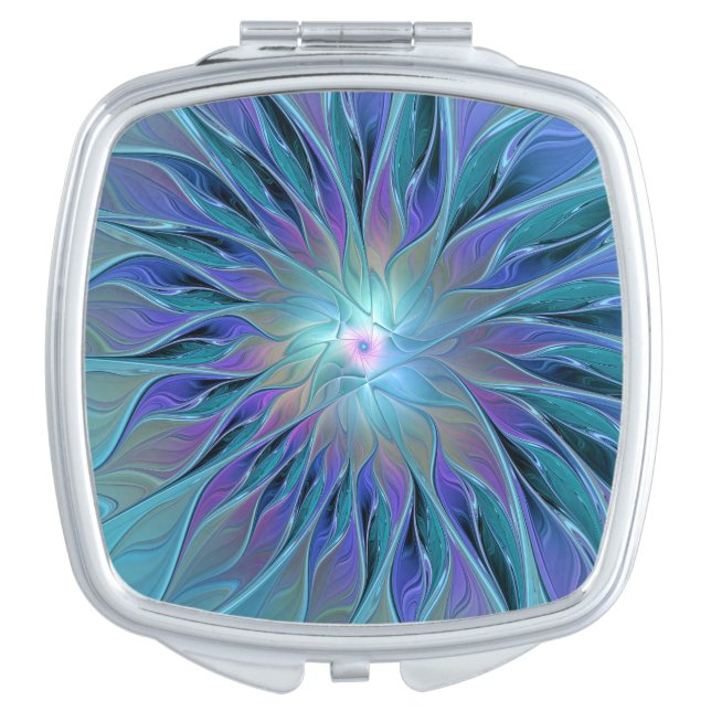 Blue Purple Flower Dream Abstract Fractal Art Compact Mirror (Front)