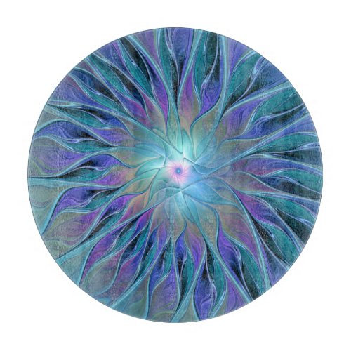 Blue Purple Flower Dream Abstract Fractal Art Cutting Board