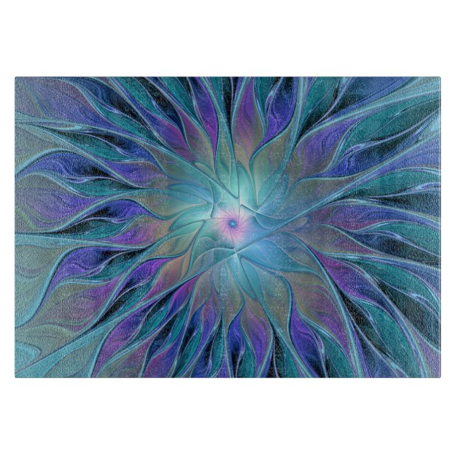 Blue Purple Flower Dream Abstract Fractal Art Cutting Board (Front)