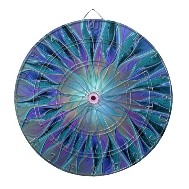 Blue Purple Flower Dream Abstract Fractal Art Dart Board (Front)