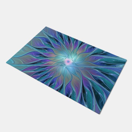 Blue Purple Flower Dream Abstract Fractal Art Doormat