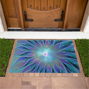 Blue Purple Flower Dream Abstract Fractal Art Doormat