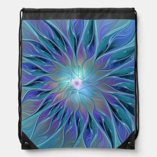 Blue Purple Flower Dream Abstract Fractal Art Drawstring Bag
