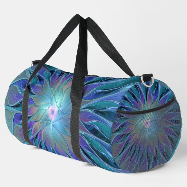 Blue Purple Flower Dream Abstract Fractal Art Duffle Bag (Right Corner)