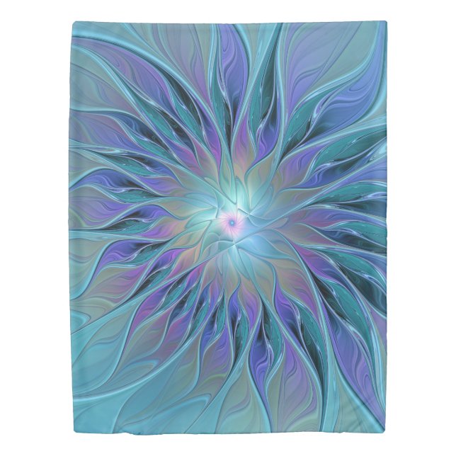 Blue Purple Flower Dream Abstract Fractal Art Duvet Cover (Front)