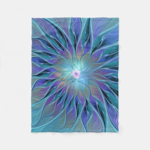 Blue Purple Flower Dream Abstract Fractal Art Fleece Blanket