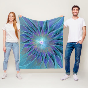Blue Purple Flower Dream Abstract Fractal Art Fleece Blanket