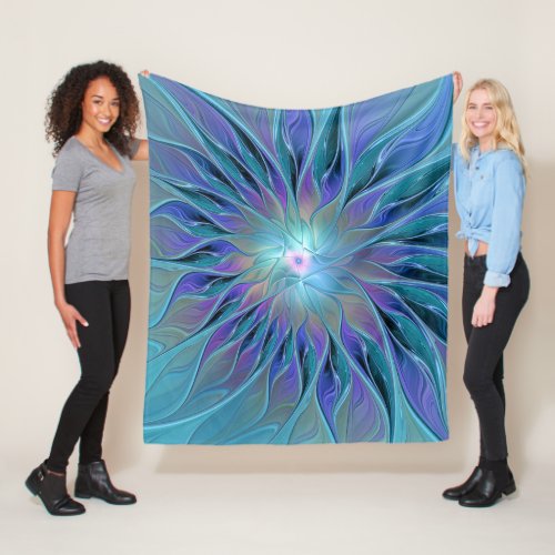 Blue Purple Flower Dream Abstract Fractal Art Fleece Blanket