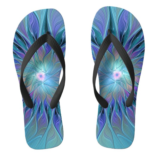 Blue Purple Flower Dream Abstract Fractal Art Flip Flops (Footbed)