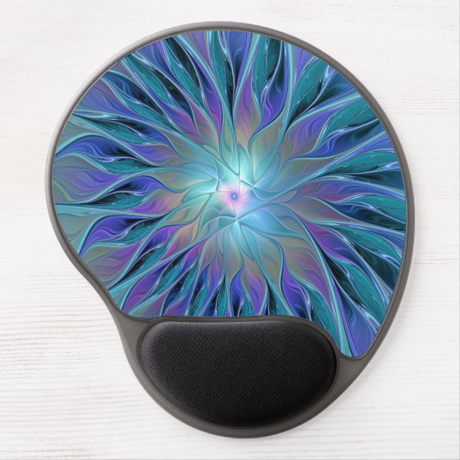 Blue Purple Flower Dream Abstract Fractal Art Gel Mouse Pad (Front)