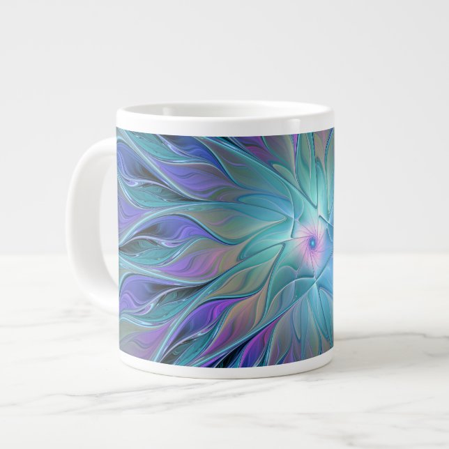 Blue Purple Flower Dream Abstract Fractal Art Giant Coffee Mug (Front Left)