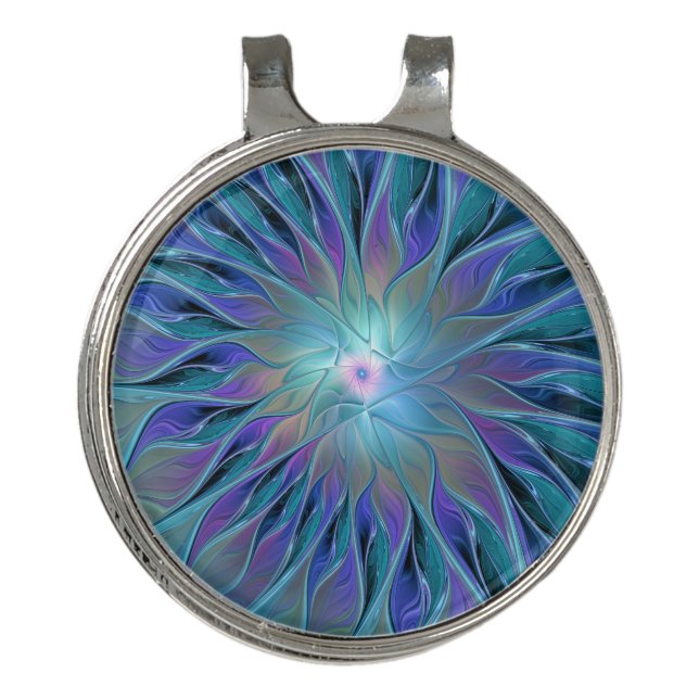 Blue Purple Flower Dream Abstract Fractal Art Golf Hat Clip (Front)