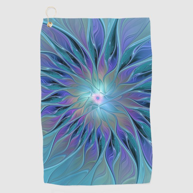 Blue Purple Flower Dream Abstract Fractal Art Golf Towel (Front)
