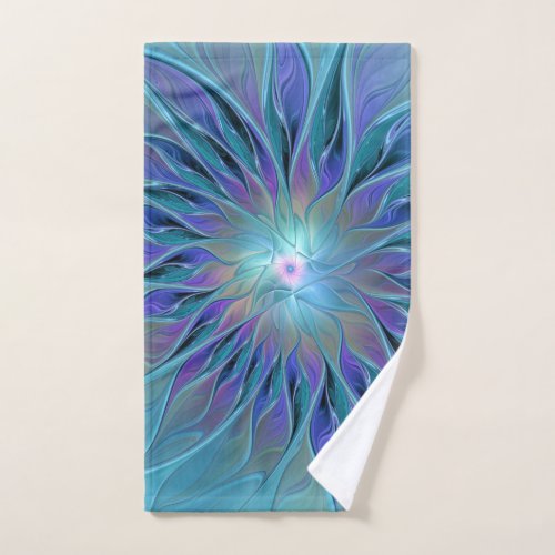Blue Purple Flower Dream Abstract Fractal Art Hand Towel