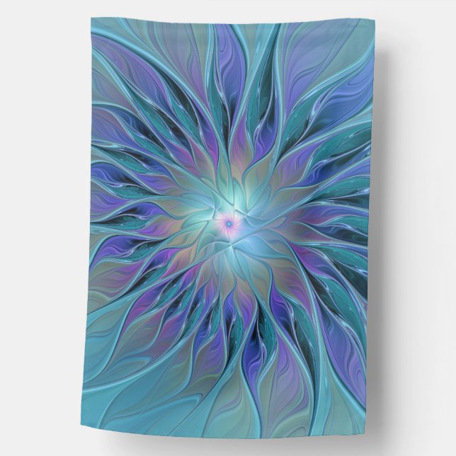 Blue Purple Flower Dream Abstract Fractal Art House Flag (Front)