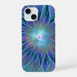 Blue Purple Flower Dream Abstract Fractal Art iPhone 15 Case