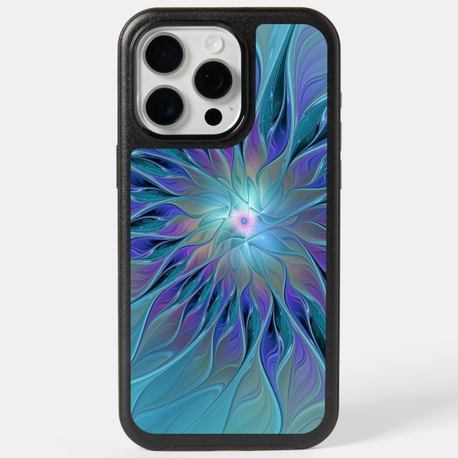Blue Purple Flower Dream Abstract Fractal Art iPhone 15 Pro Max Case (Back)