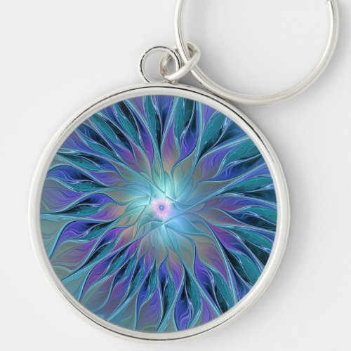 Blue Purple Flower Dream Abstract Fractal Art Keychain