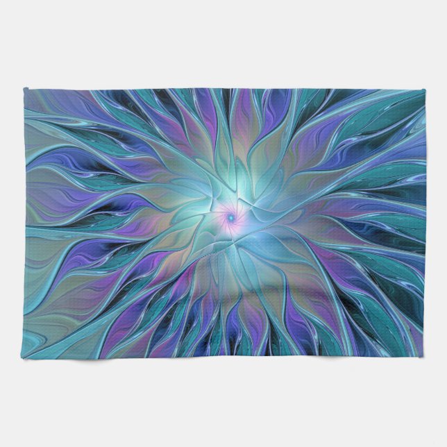 Blue Purple Flower Dream Abstract Fractal Art Kitchen Towel (Horizontal)