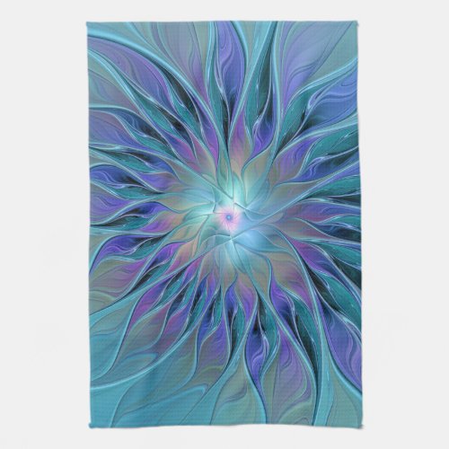 Blue Purple Flower Dream Abstract Fractal Art Kitchen Towel