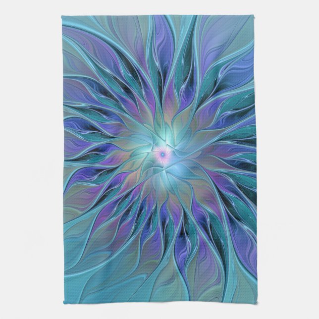 Blue Purple Flower Dream Abstract Fractal Art Kitchen Towel (Vertical)