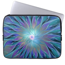 Blue Purple Flower Dream Abstract Fractal Art Laptop Sleeve
