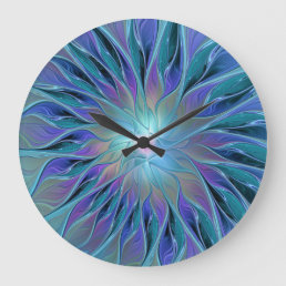 Blue Purple Flower Dream Abstract Fractal Art Large Clock