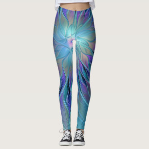 Blue Purple Flower Dream Abstract Fractal Art Leggings