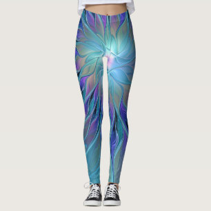 Blue Purple Flower Dream Abstract Fractal Art Leggings
