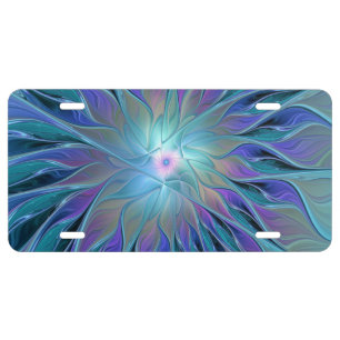 Blue Purple Flower Dream Abstract Fractal Art License Plate