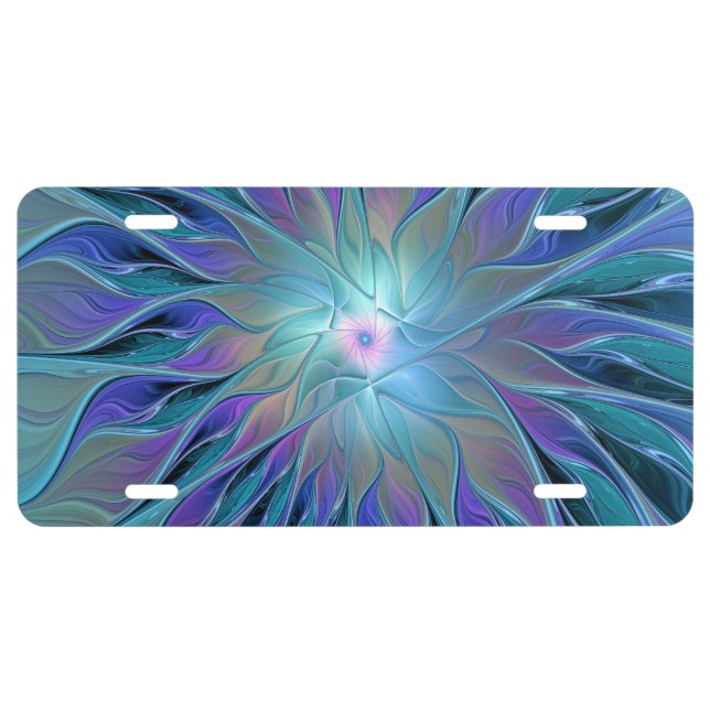 Blue Purple Flower Dream Abstract Fractal Art License Plate (Front)