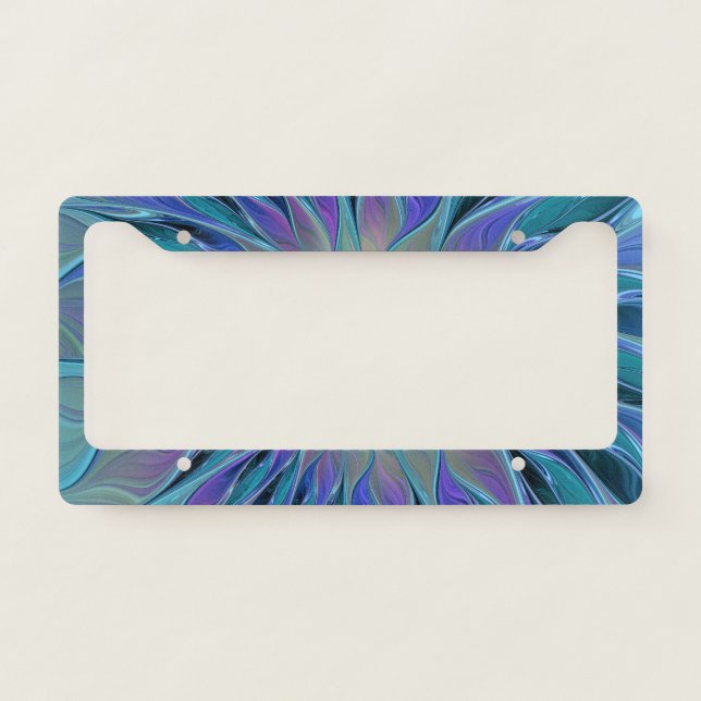 Blue Purple Flower Dream Abstract Fractal Art License Plate Frame (Front)