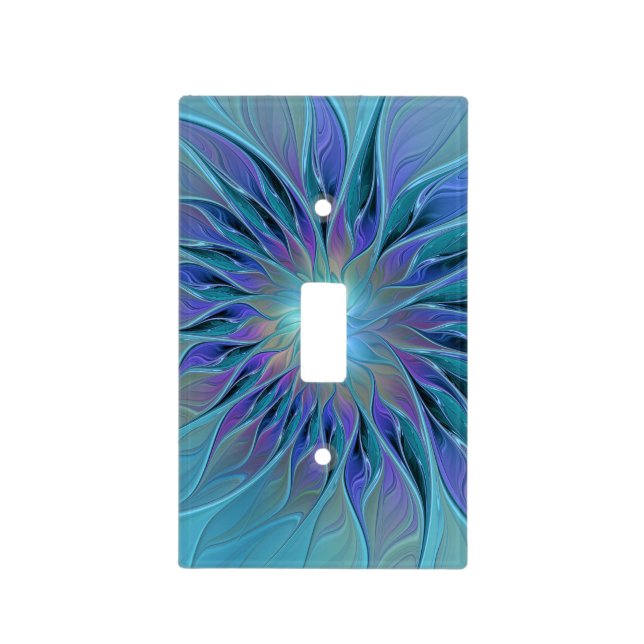 Blue Purple Flower Dream Abstract Fractal Art Light Switch Cover (Front)