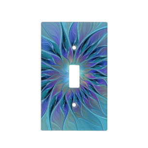Blue Purple Flower Dream Abstract Fractal Art Light Switch Cover