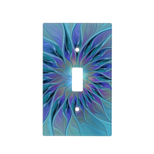 Blue Purple Flower Dream Abstract Fractal Art Light Switch Cover (Front)