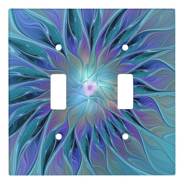 Blue Purple Flower Dream Abstract Fractal Art Light Switch Cover (Front)