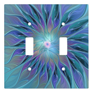 Blue Purple Flower Dream Abstract Fractal Art Light Switch Cover