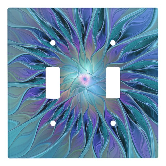 Blue Purple Flower Dream Abstract Fractal Art Light Switch Cover (Front)